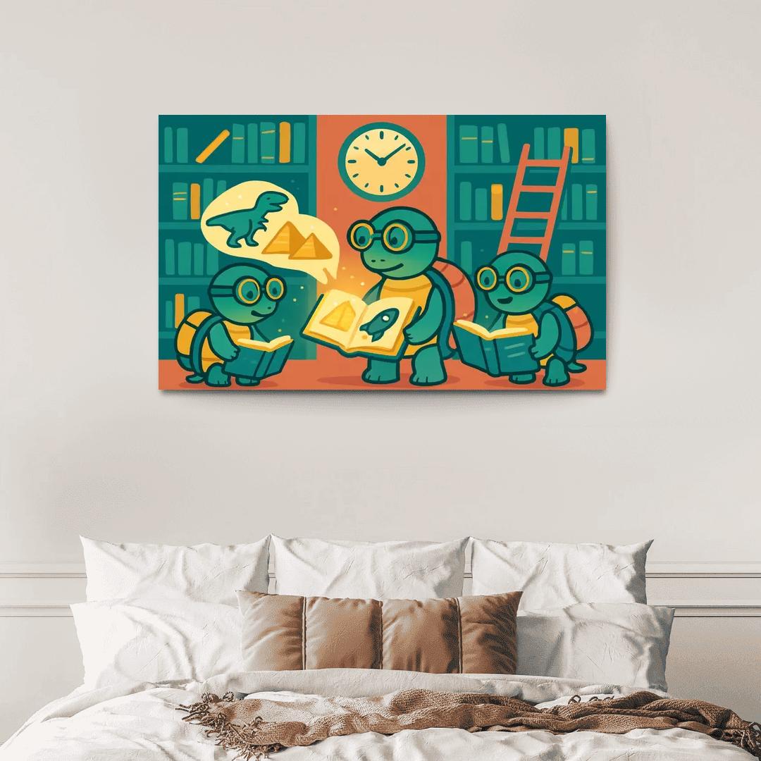 Time Traveling Turtles In The Library modern paintings frame