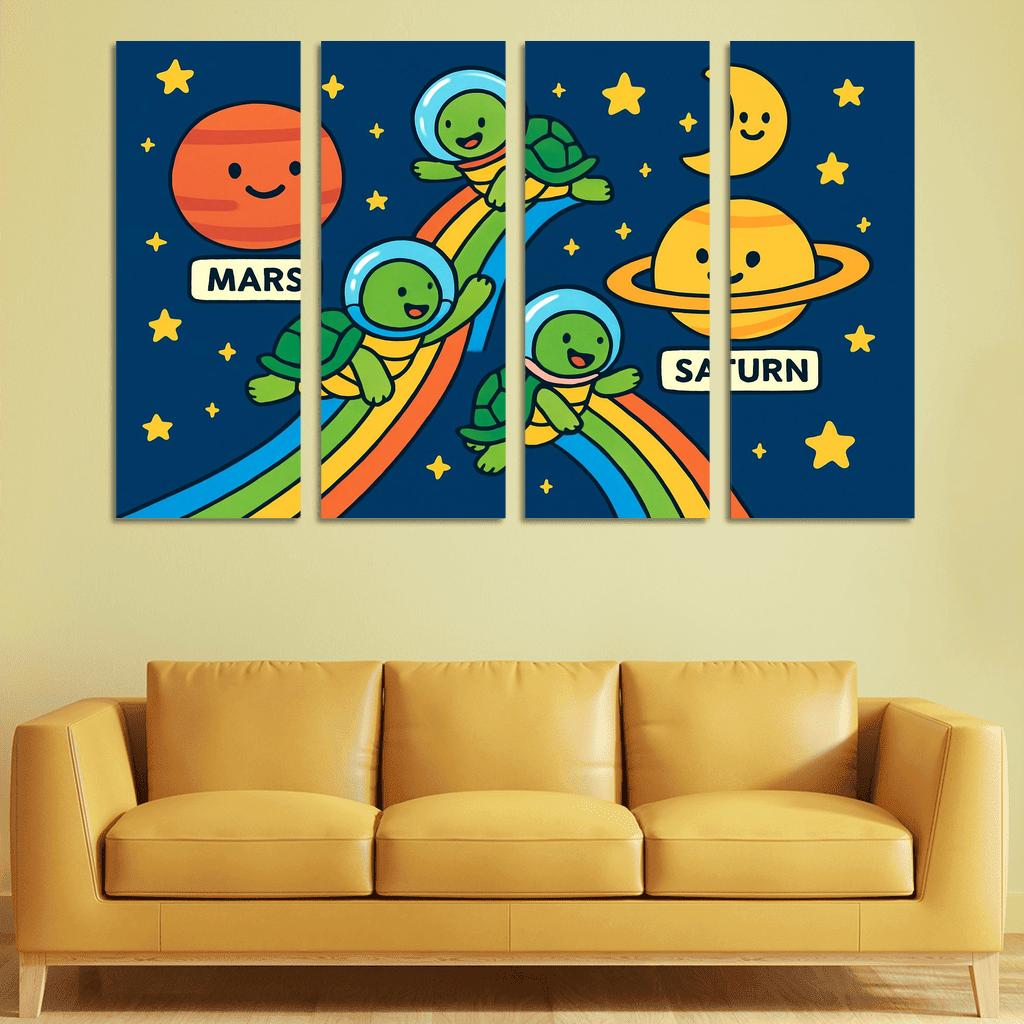 Time Traveling Turtles At The Solar System Playground framed paintings