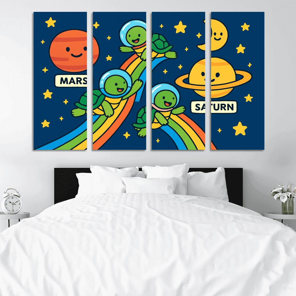Time Traveling Turtles At The Solar System Playground framed paintings