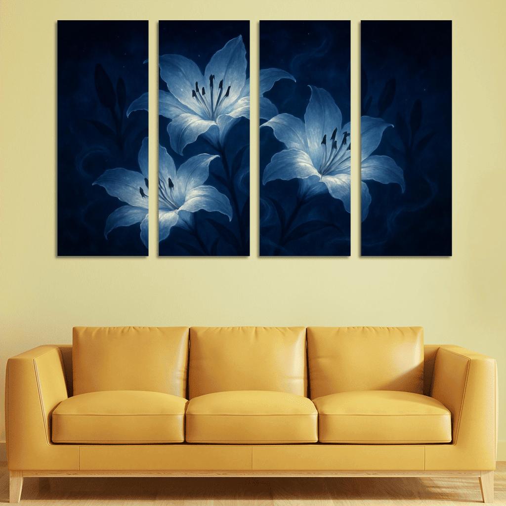 Nocturne Of Moonlit Lilies modern paintings frame