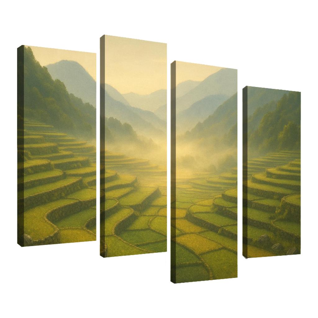 Golden Mist Above Terraced Valley multi-panel paintings