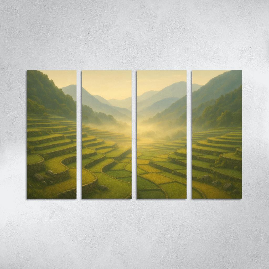 Golden Mist Above Terraced Valley multi-panel paintings