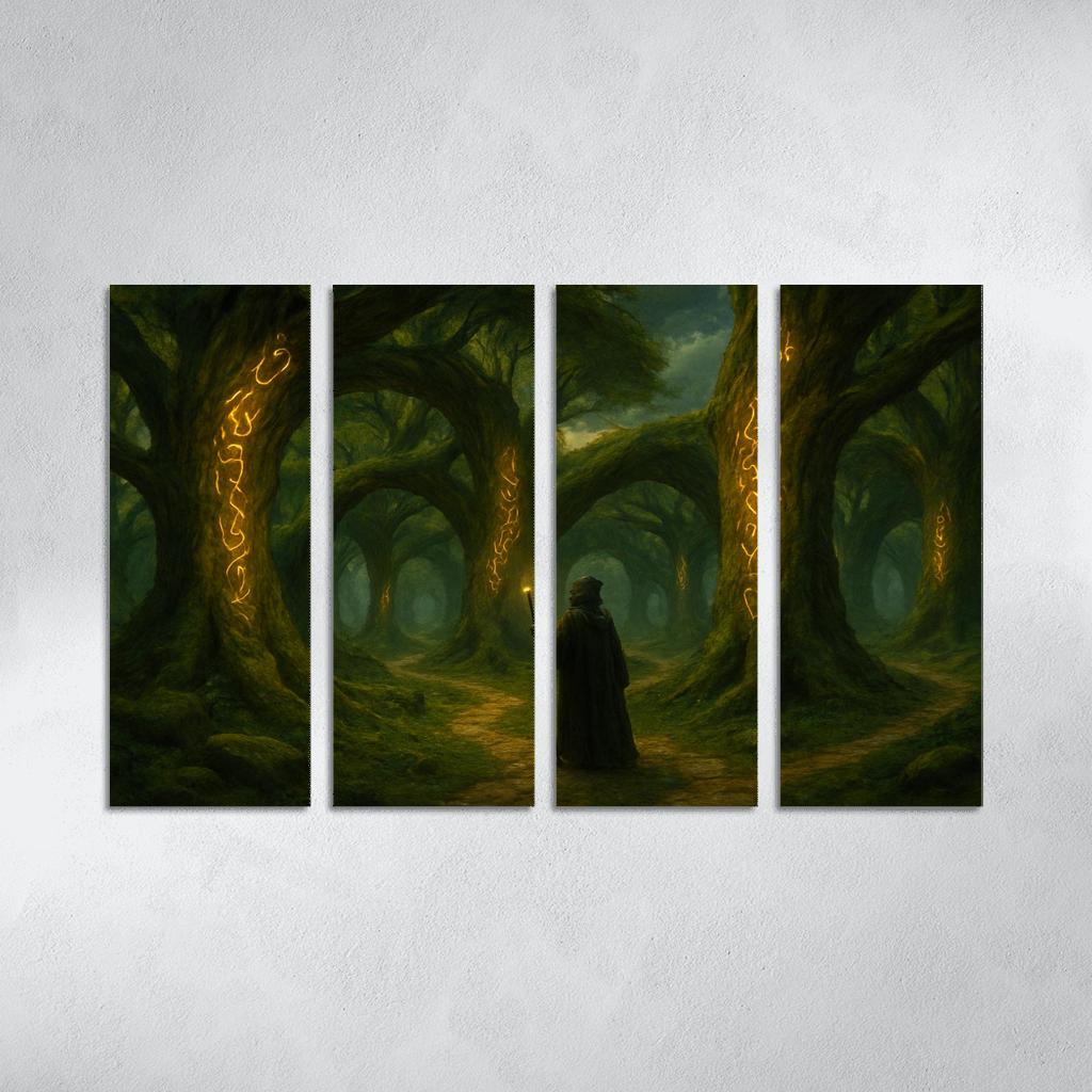 The Verdant Labyrinth Of Living Runes multi-panel paintings