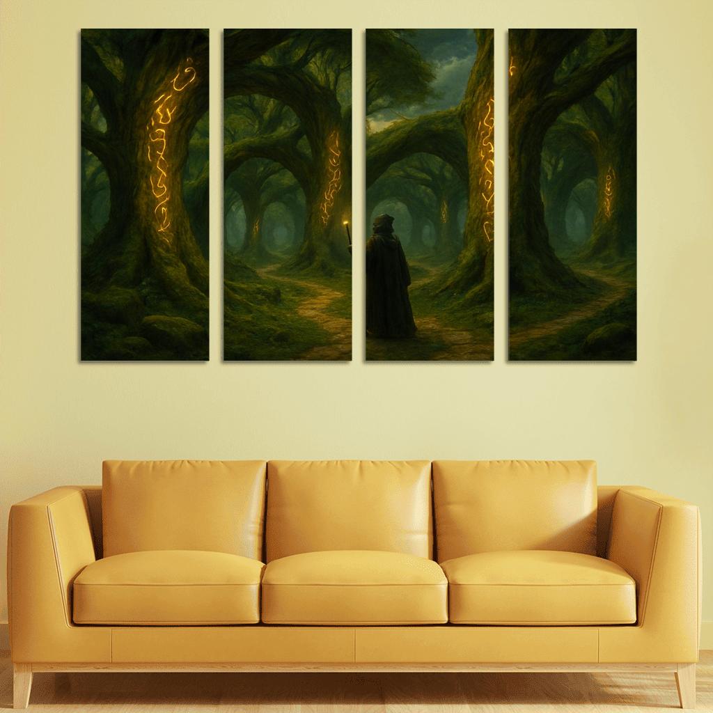 The Verdant Labyrinth Of Living Runes multi-panel paintings