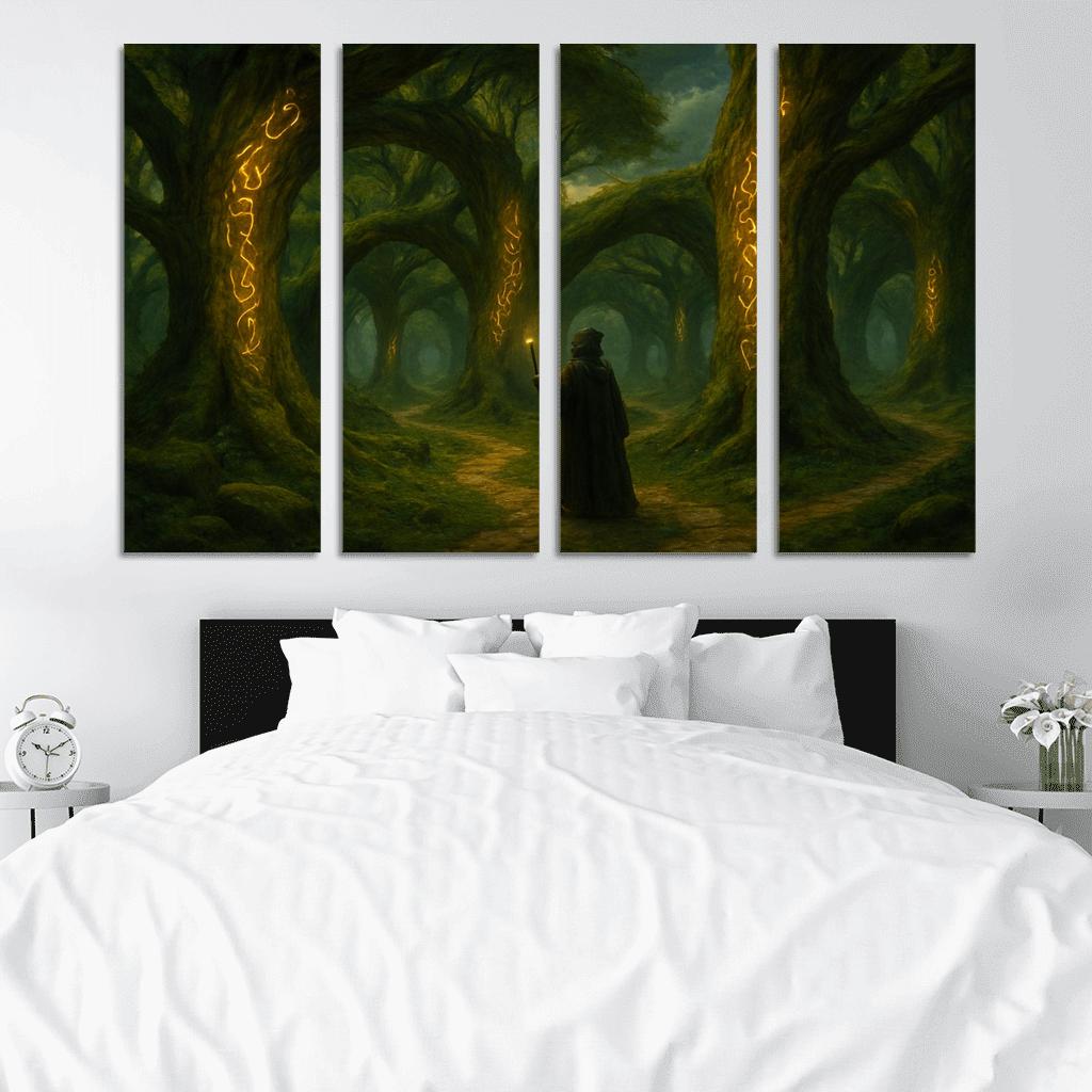 The Verdant Labyrinth Of Living Runes multi-panel paintings