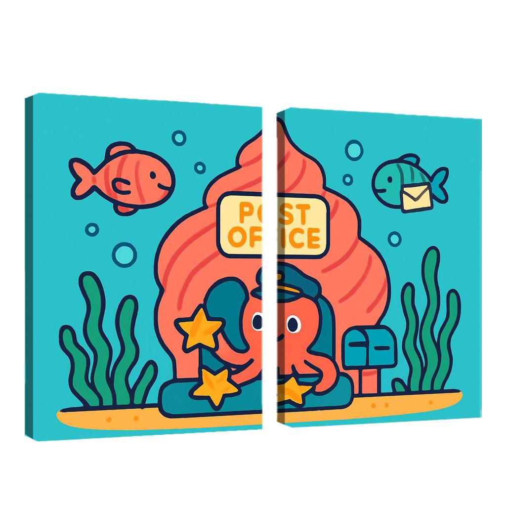 Coral Reef Space Post Office multi-panel paintings