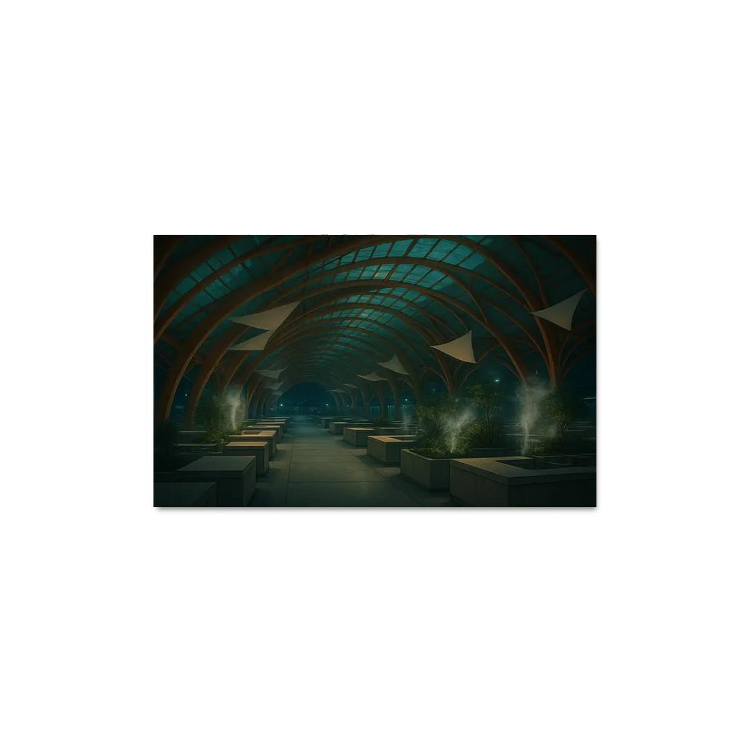 Bioluminescent Timber Canopy Market Hall multi-panel paintings