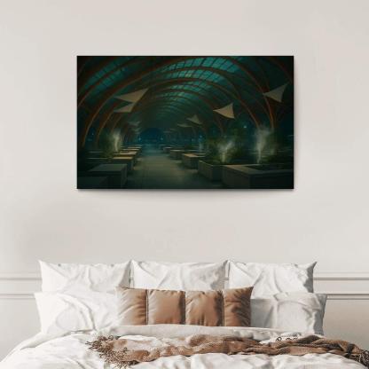 Bioluminescent Timber Canopy Market Hall multi-panel paintings