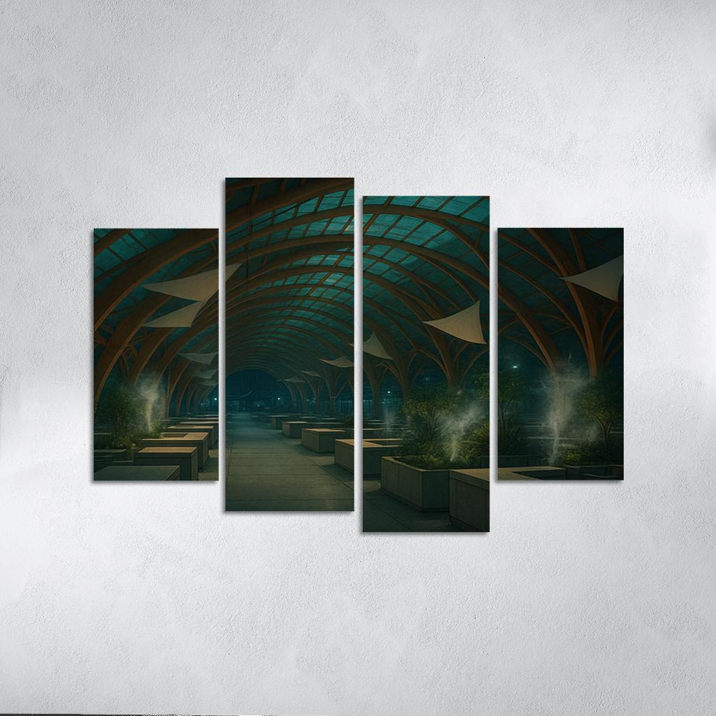 Bioluminescent Timber Canopy Market Hall multi-panel paintings