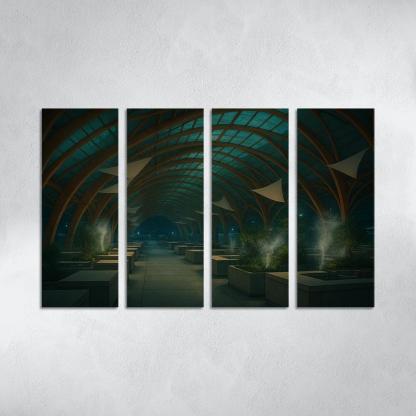 Bioluminescent Timber Canopy Market Hall multi-panel paintings