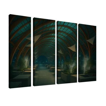 Bioluminescent Timber Canopy Market Hall multi-panel paintings