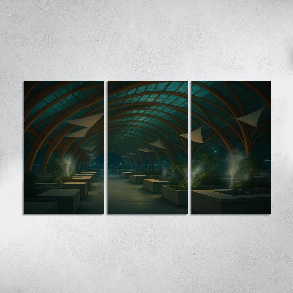 Bioluminescent Timber Canopy Market Hall multi-panel paintings