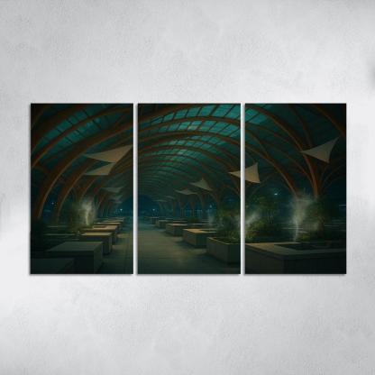 Bioluminescent Timber Canopy Market Hall multi-panel paintings