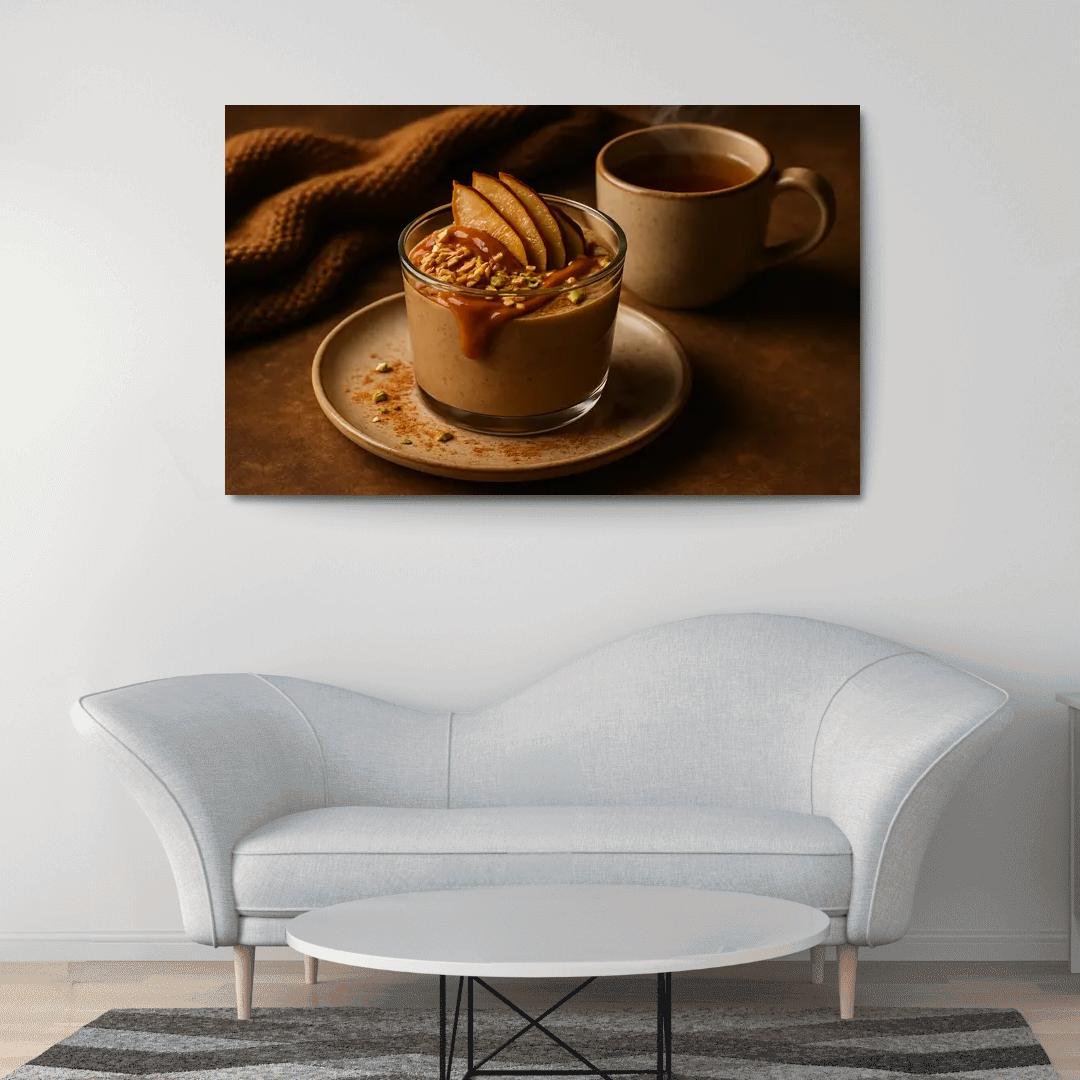 Toasted Coconut Chai Pudding With Date Caramel And Roasted Pear wall decor