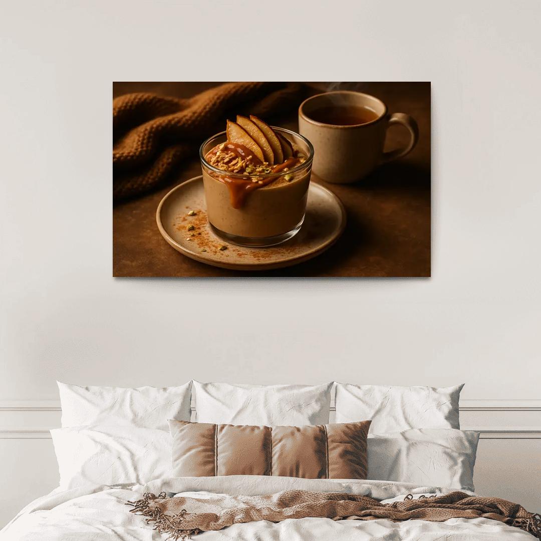 Toasted Coconut Chai Pudding With Date Caramel And Roasted Pear wall decor