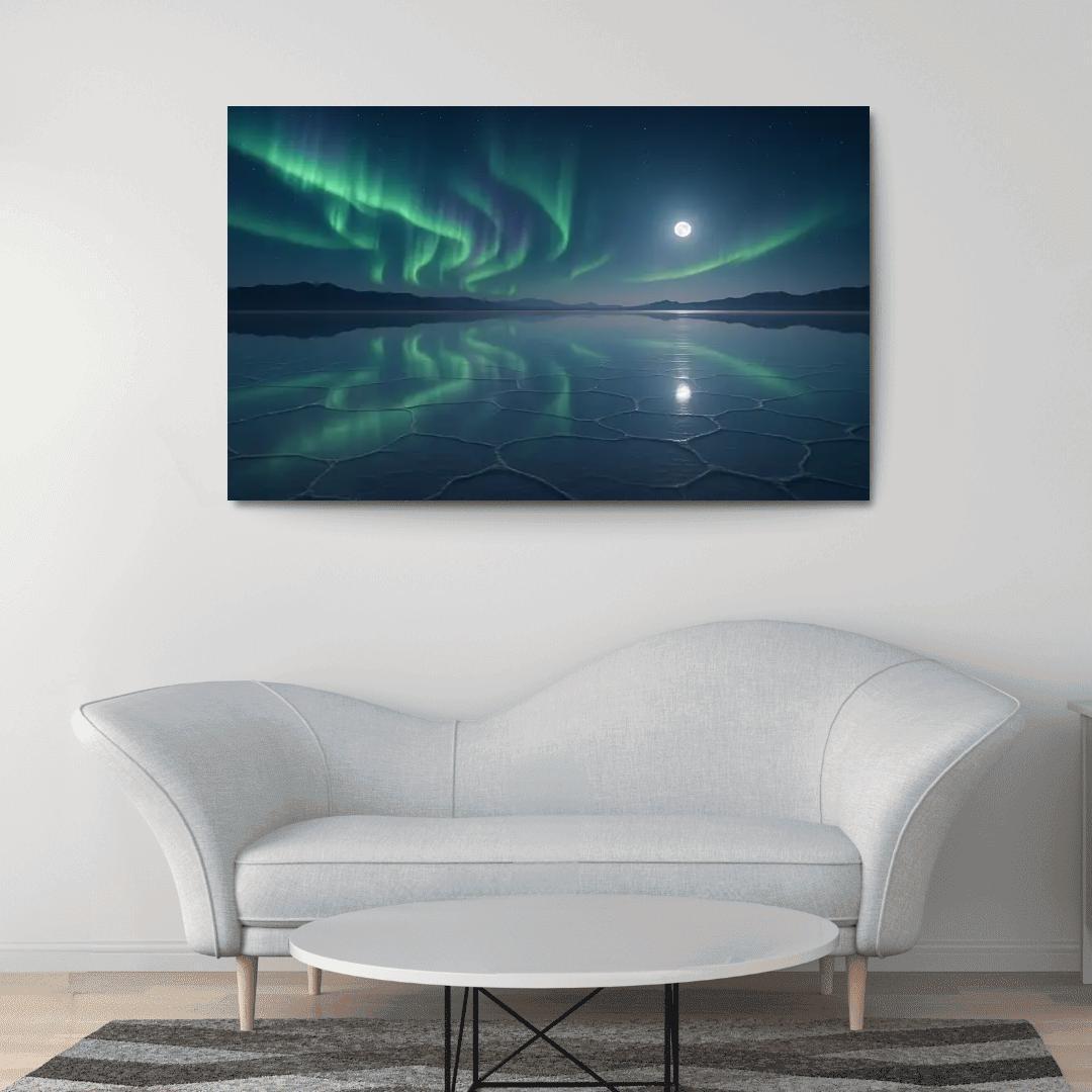 Moonlit Salt Flats Beneath A Silent Aurora canvas paintings frame
