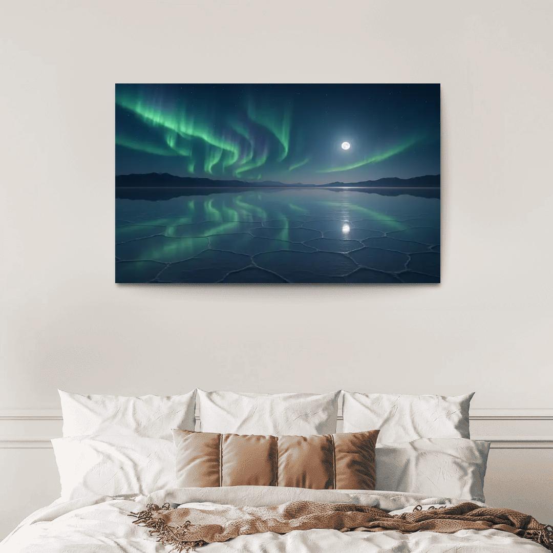 Moonlit Salt Flats Beneath A Silent Aurora canvas paintings frame