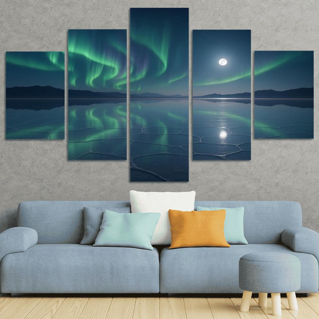 Moonlit Salt Flats Beneath A Silent Aurora canvas paintings frame
