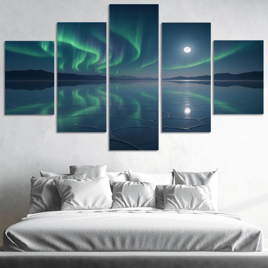 Moonlit Salt Flats Beneath A Silent Aurora canvas paintings frame