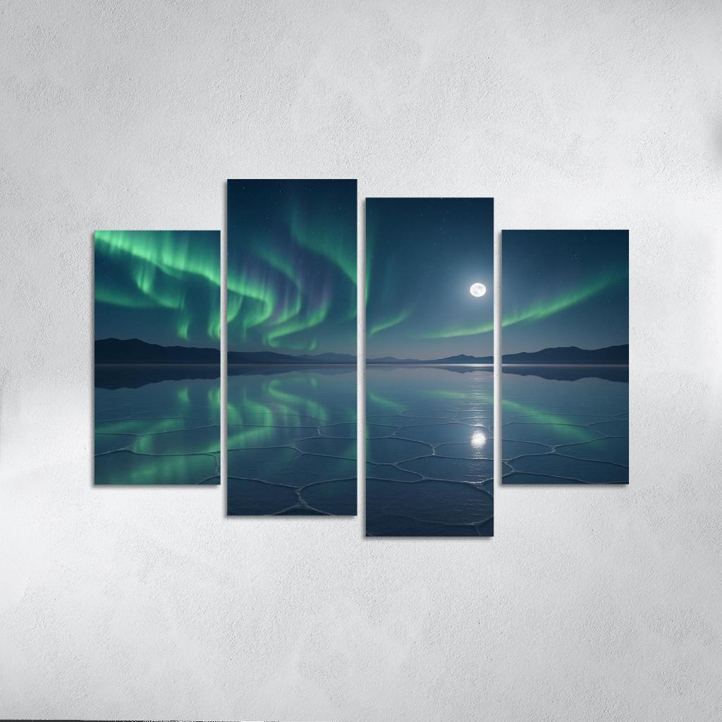 Moonlit Salt Flats Beneath A Silent Aurora canvas paintings frame