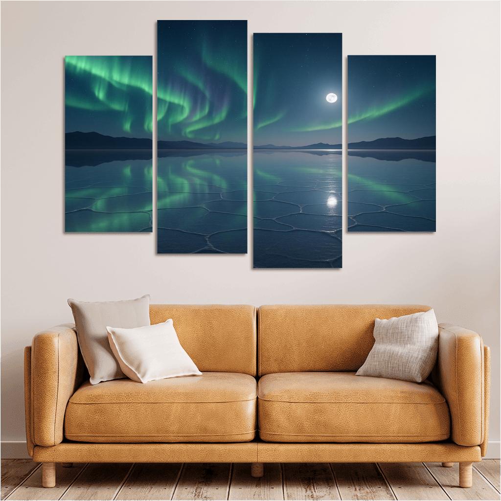 Moonlit Salt Flats Beneath A Silent Aurora canvas paintings frame