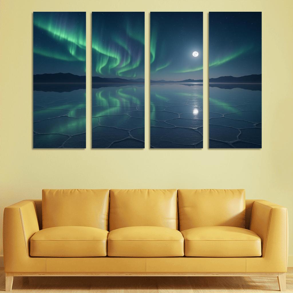 Moonlit Salt Flats Beneath A Silent Aurora canvas paintings frame