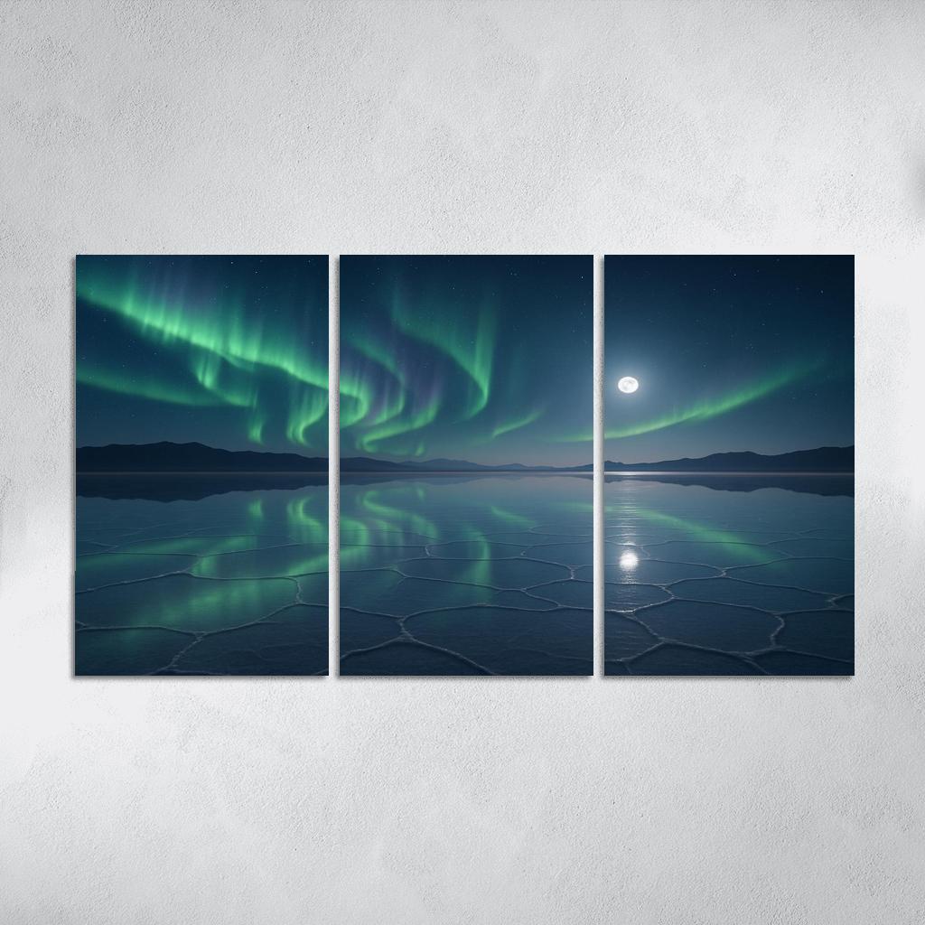 Moonlit Salt Flats Beneath A Silent Aurora canvas paintings frame
