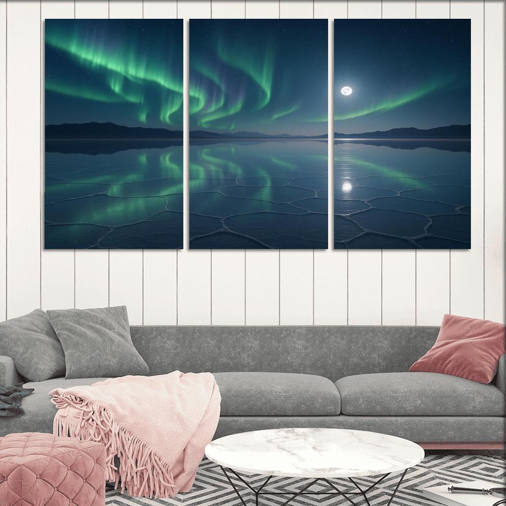 Moonlit Salt Flats Beneath A Silent Aurora canvas paintings frame