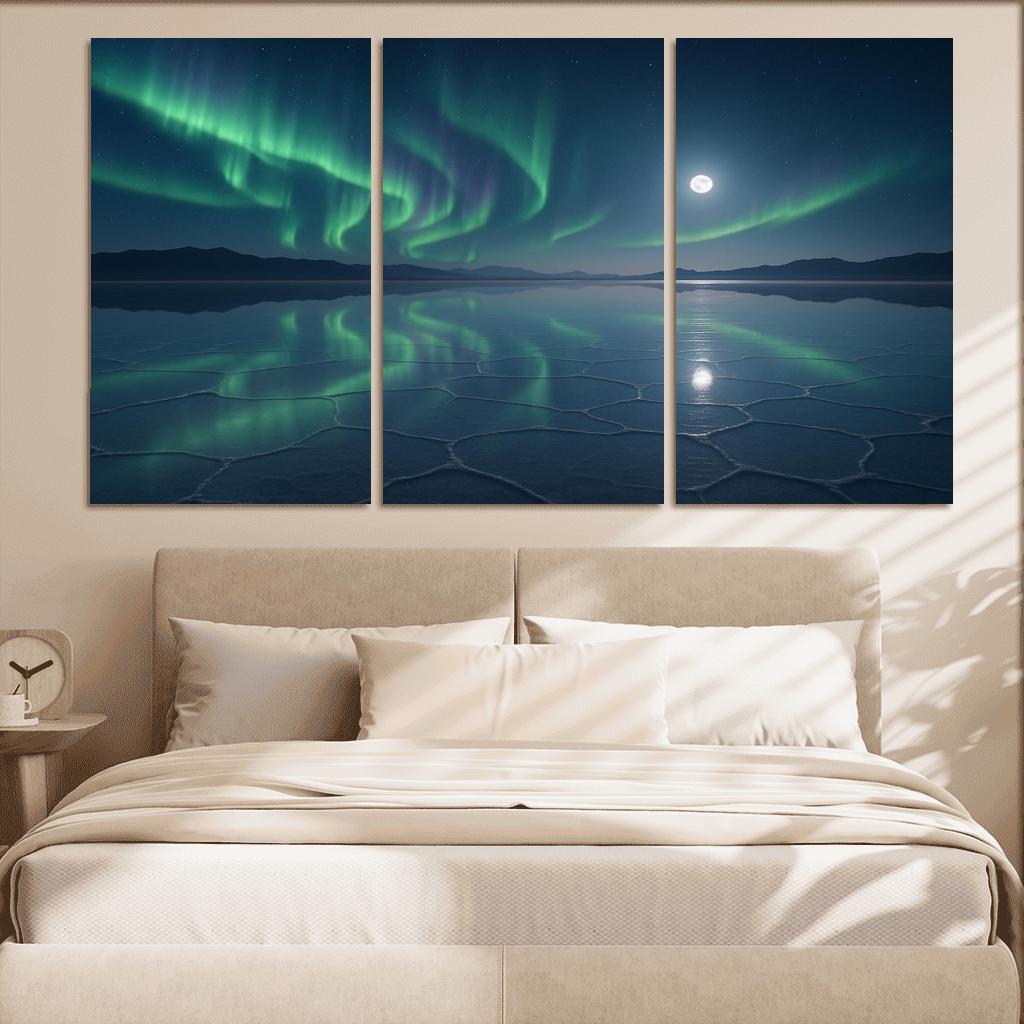 Moonlit Salt Flats Beneath A Silent Aurora canvas paintings frame
