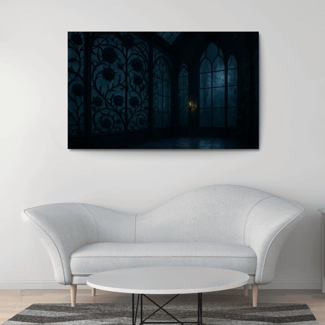 Ink Black Iron Rose Trellis In A Midnight Conservatory home decor