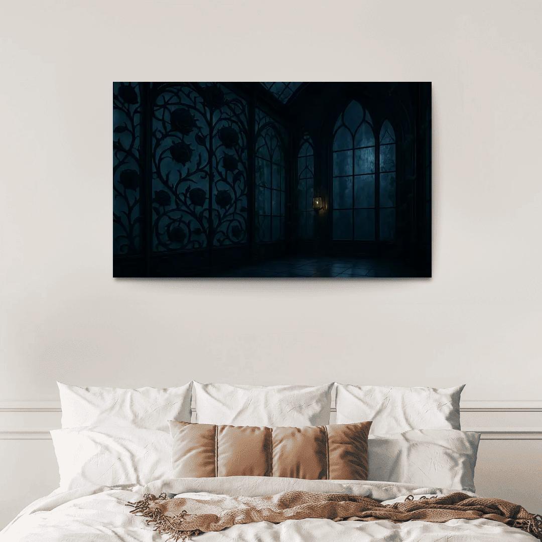Ink Black Iron Rose Trellis In A Midnight Conservatory home decor