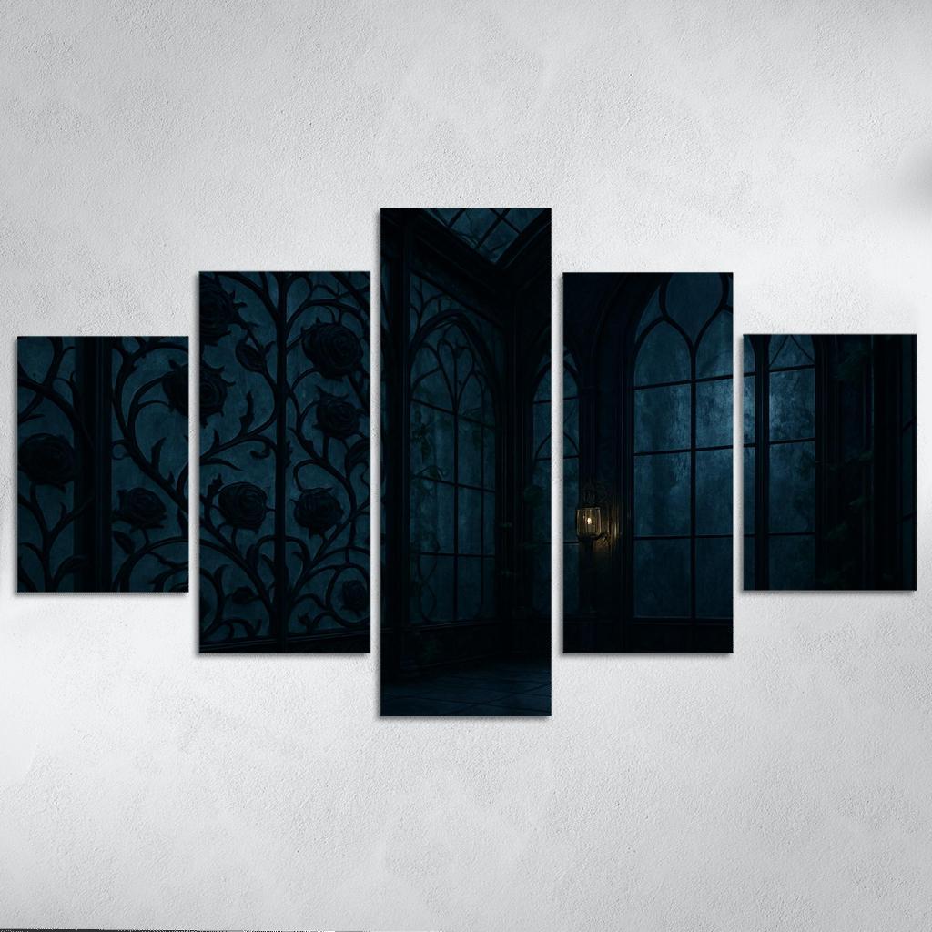 Ink Black Iron Rose Trellis In A Midnight Conservatory home decor