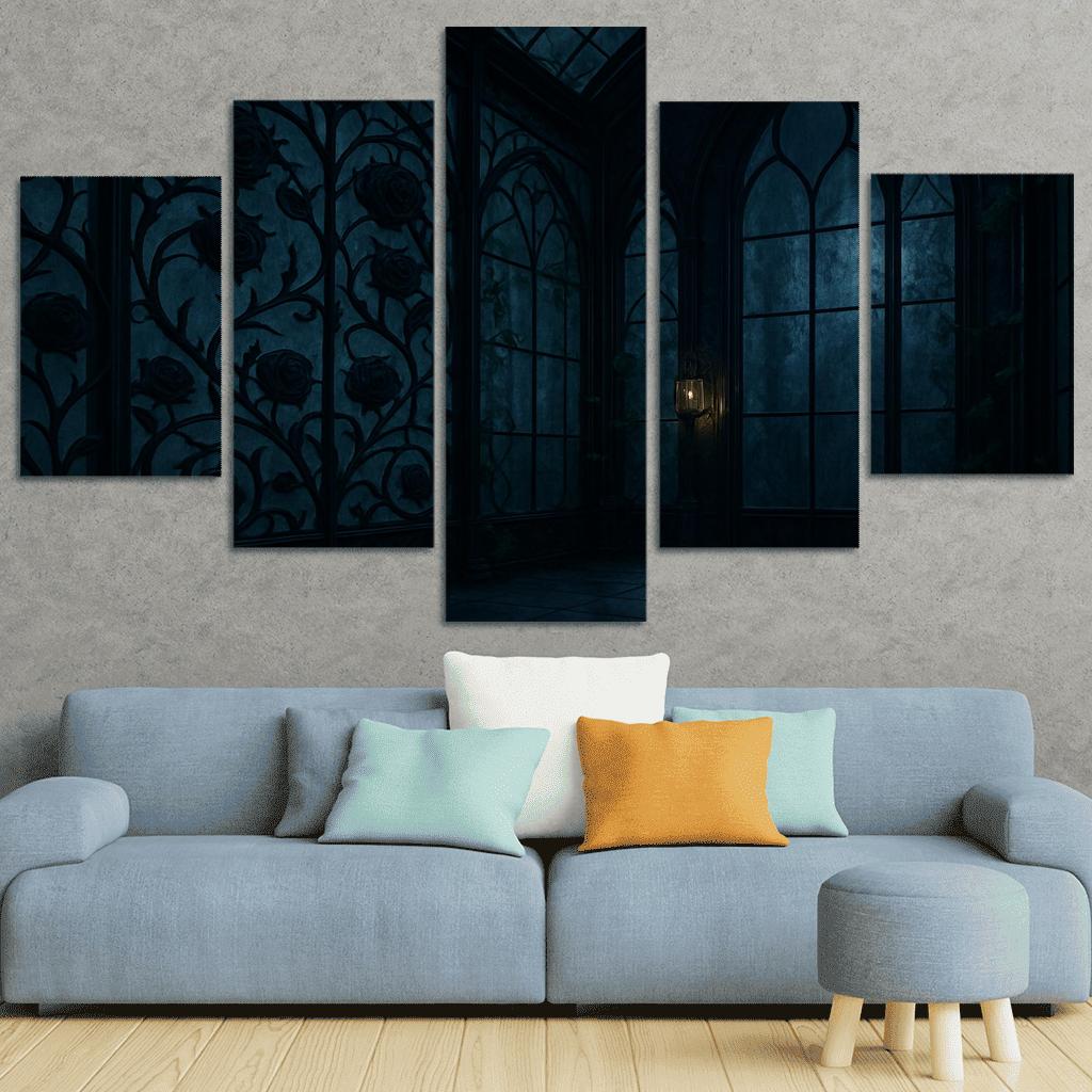 Ink Black Iron Rose Trellis In A Midnight Conservatory home decor