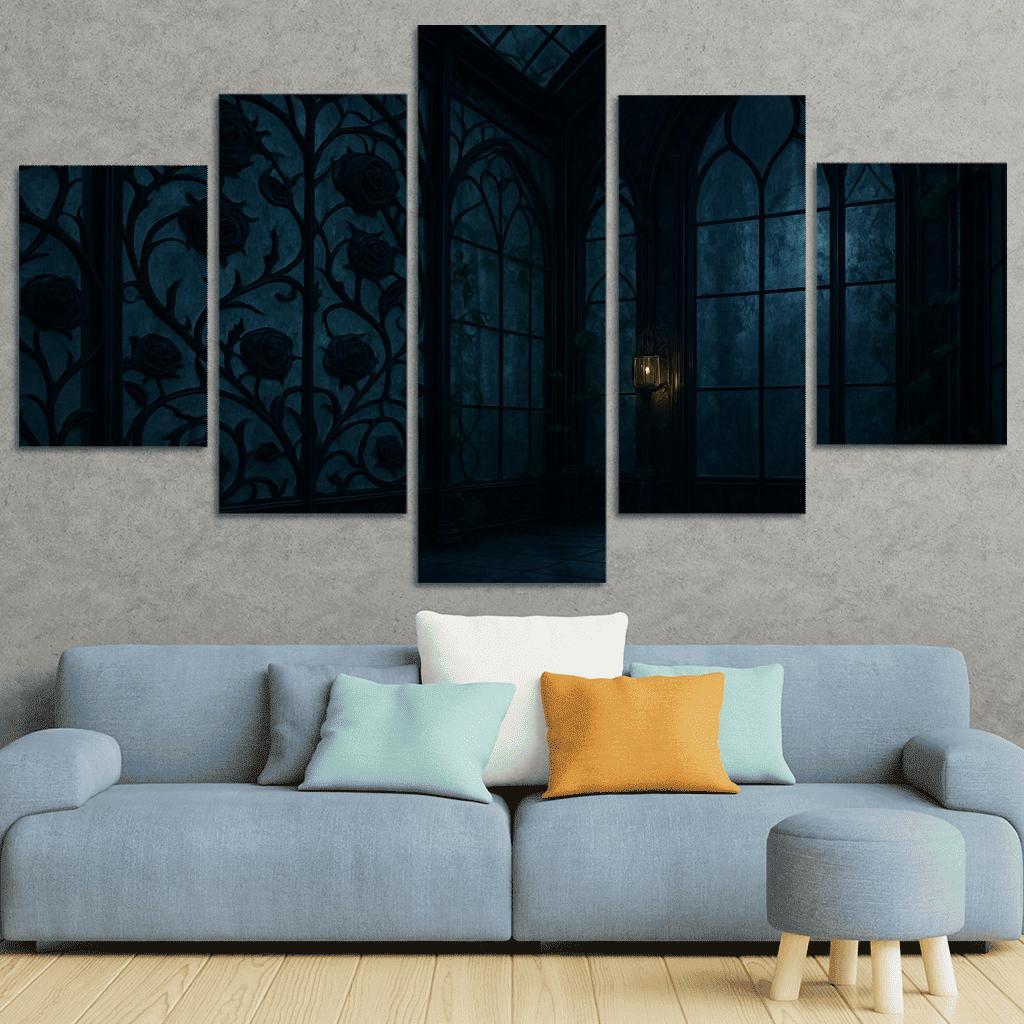 Ink Black Iron Rose Trellis In A Midnight Conservatory home decor