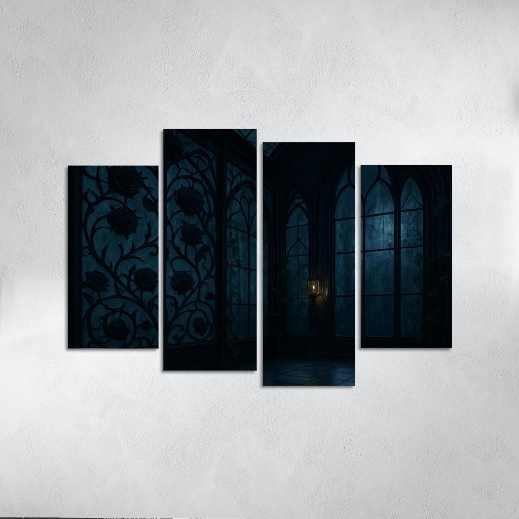 Ink Black Iron Rose Trellis In A Midnight Conservatory home decor