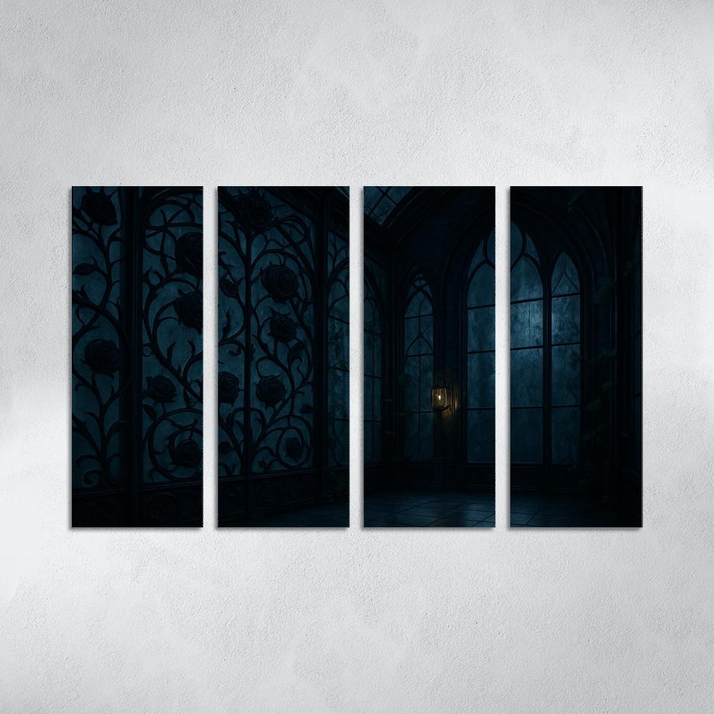 Ink Black Iron Rose Trellis In A Midnight Conservatory home decor