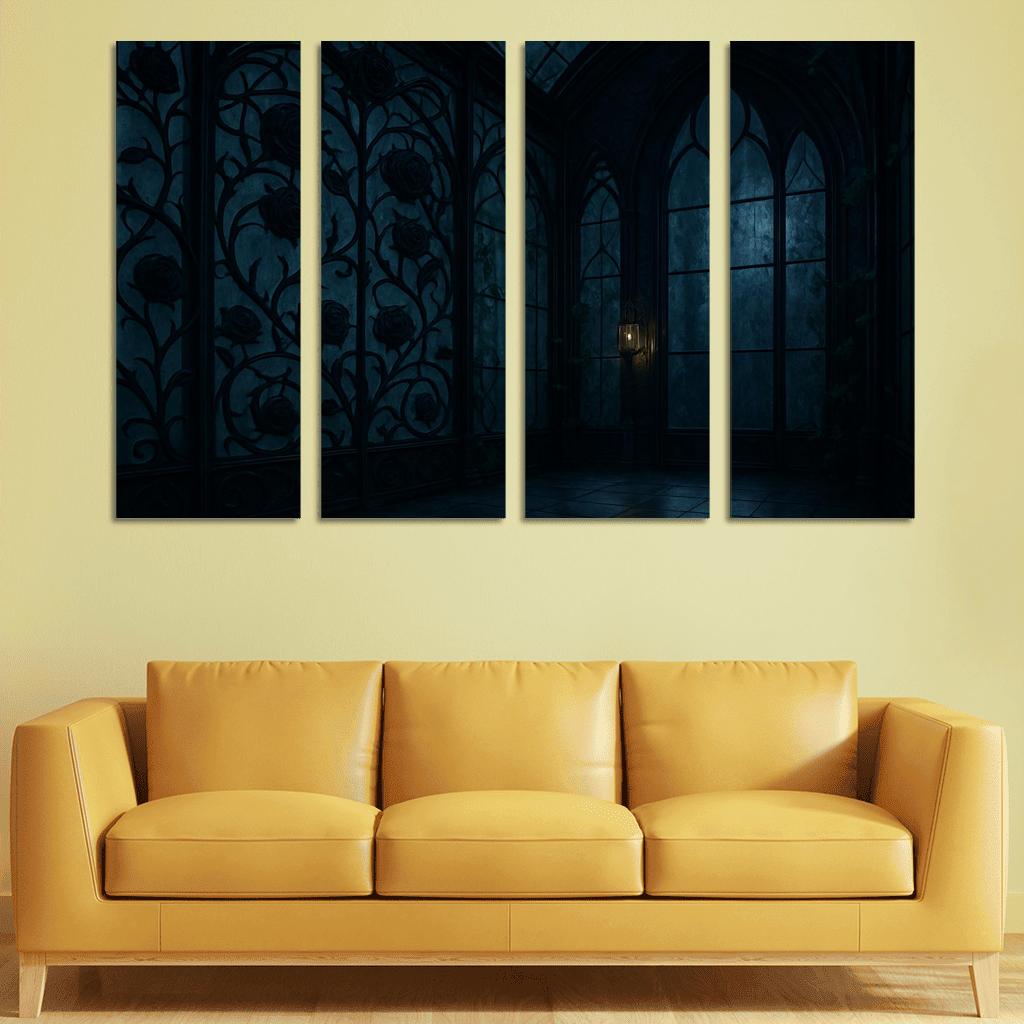 Ink Black Iron Rose Trellis In A Midnight Conservatory home decor