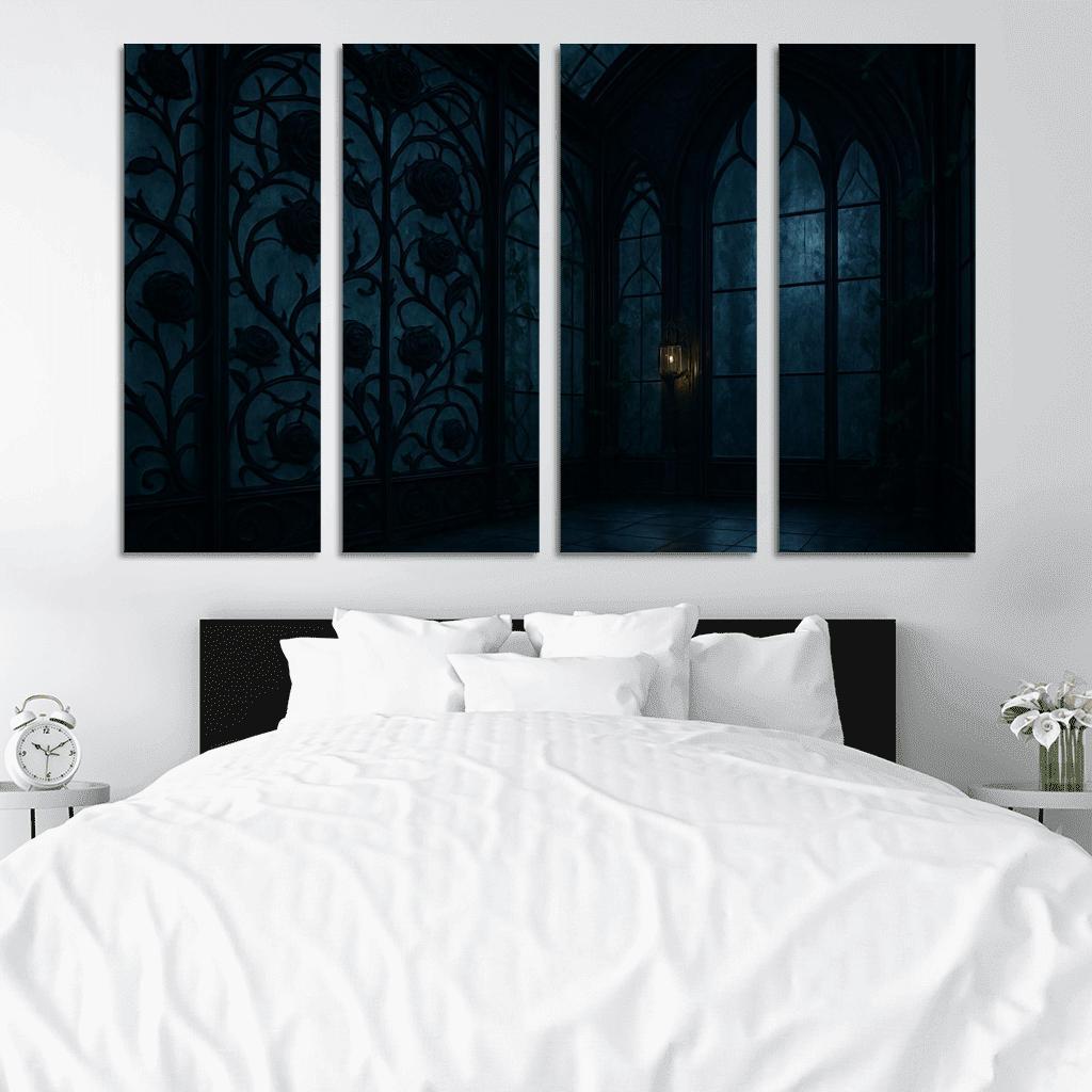 Ink Black Iron Rose Trellis In A Midnight Conservatory home decor