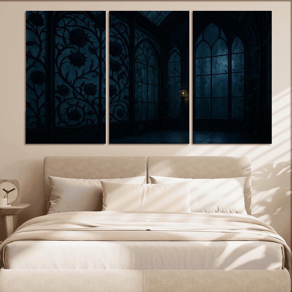 Ink Black Iron Rose Trellis In A Midnight Conservatory home decor