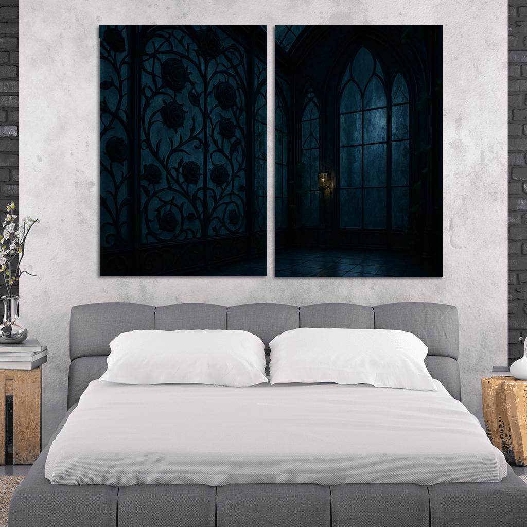 Ink Black Iron Rose Trellis In A Midnight Conservatory home decor