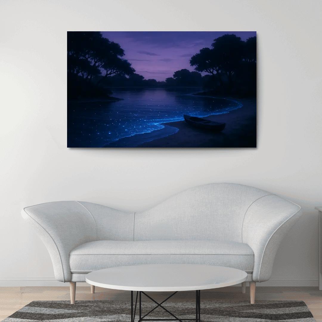 Bioluminescent Lagoon Shore abstract paintings frame