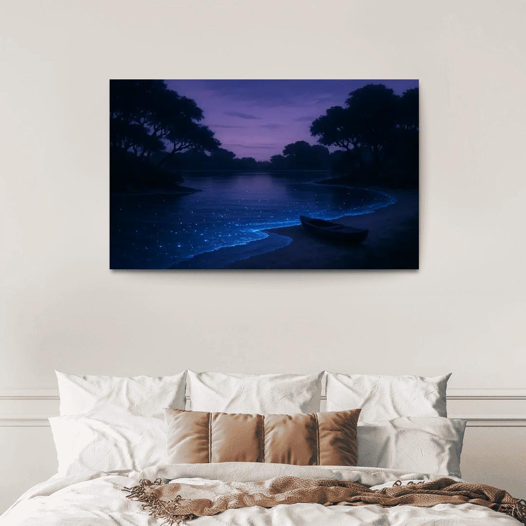 Bioluminescent Lagoon Shore abstract paintings frame