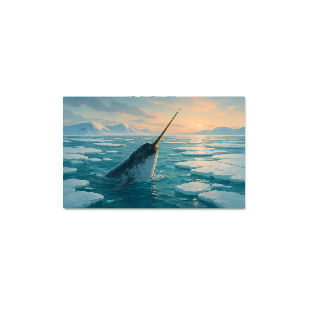 The Arctic Narwhal Breaking Through Sea Ice At Dawn wall art