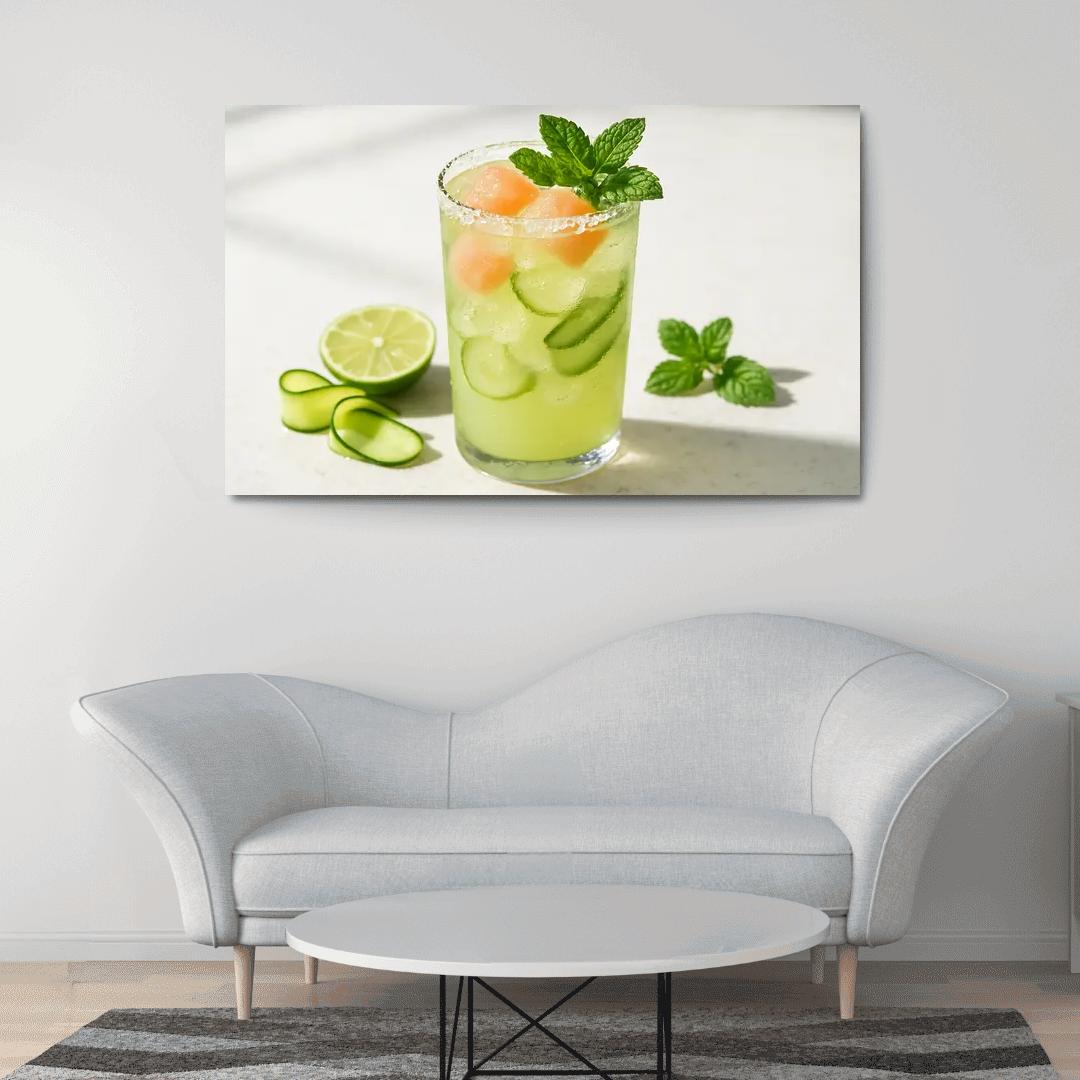 Cucumber Lime Mint Sparkler With Salted Melon Ice canvas paintings frame