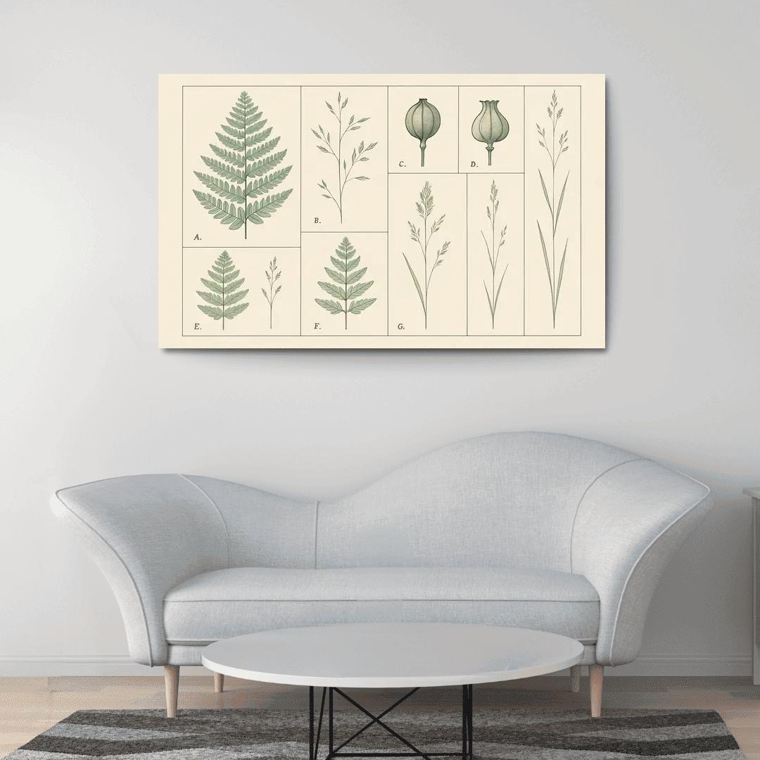 Botanical Blueprint Pressed Ferns And Seed Pods premium artwork frames