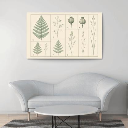 Botanical Blueprint Pressed Ferns And Seed Pods premium artwork frames