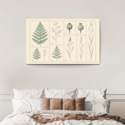Botanical Blueprint Pressed Ferns And Seed Pods premium artwork frames