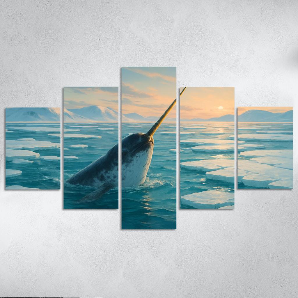 The Arctic Narwhal Breaking Through Sea Ice At Dawn wall art