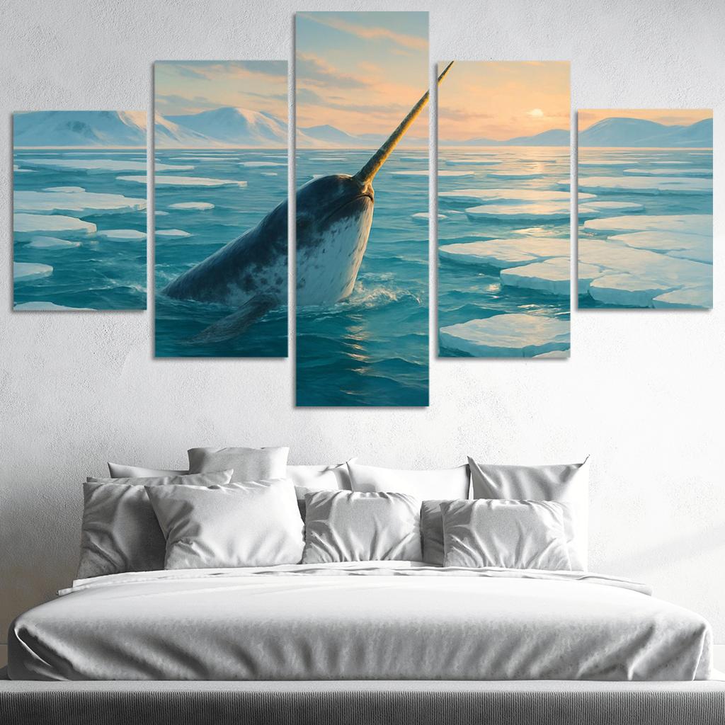 The Arctic Narwhal Breaking Through Sea Ice At Dawn wall art