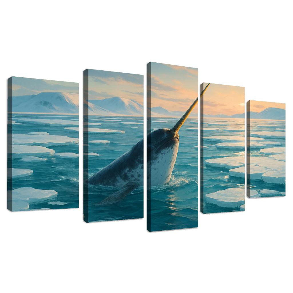 The Arctic Narwhal Breaking Through Sea Ice At Dawn wall art